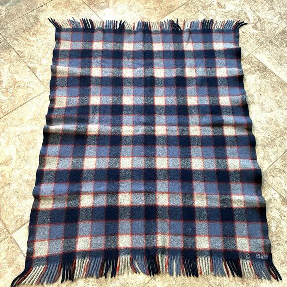 Vintage Pendleton Robe Wool Stadium Throw Blanket Tartan Plaid Blue Red - Picture 1 of 8